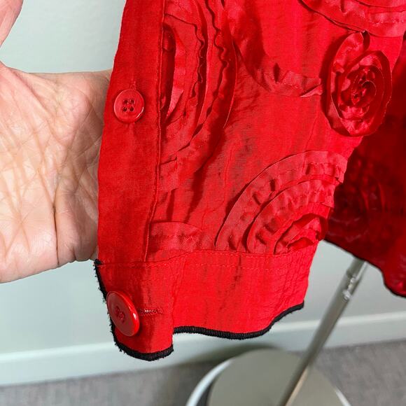 John Mark Red 3D Embellished Button Lagenlook Top XL - Picture 6 of 10